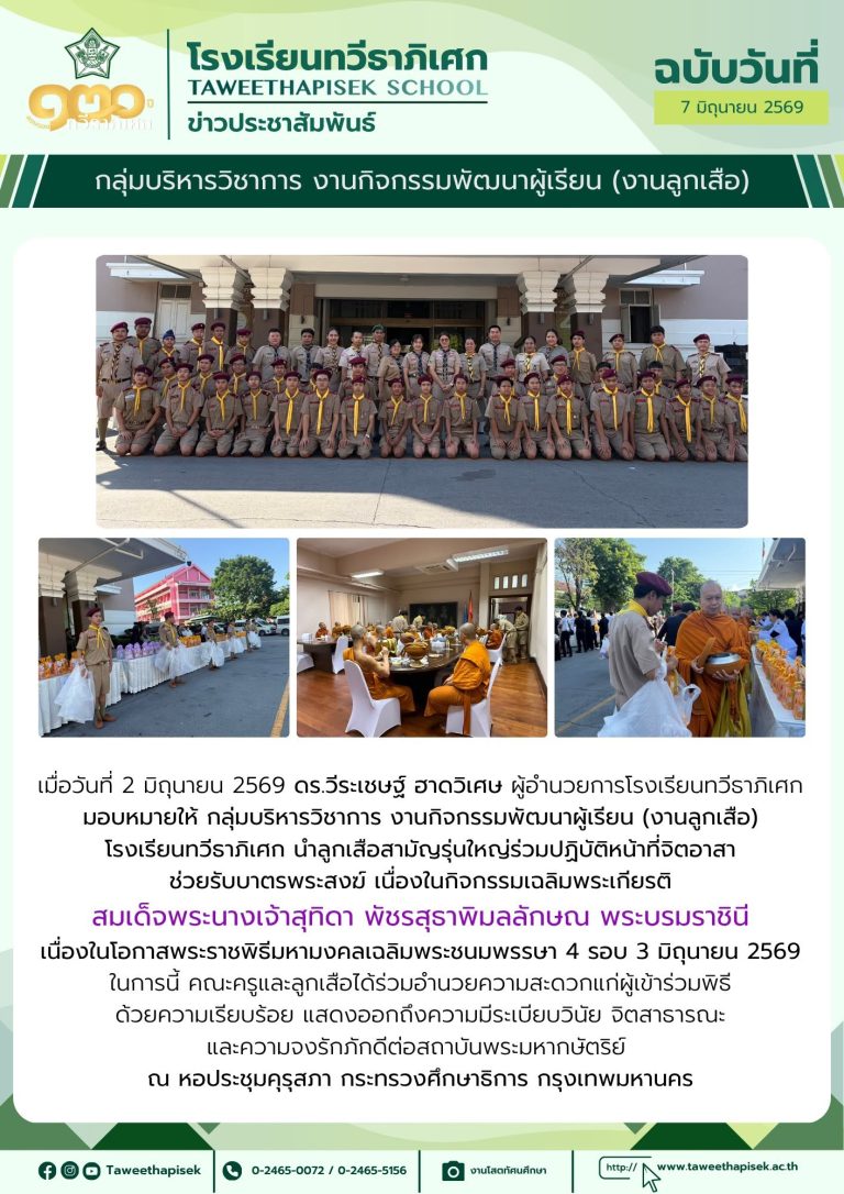 ลูกเสือสามัญรุ่นใหญ่ โรงเรียนทวีธาภิเศก ร่วมปฏิบัติหน้าที่จิตอาสา